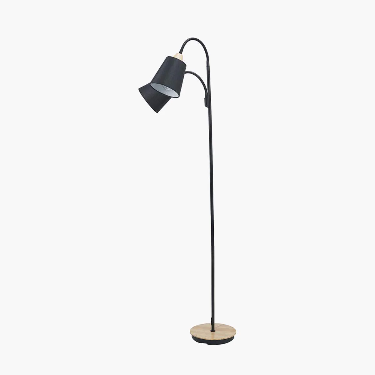 Pacific Lifestyle Juna Black Metal and Natural Wood Two Head Floor Lamp - Image 3