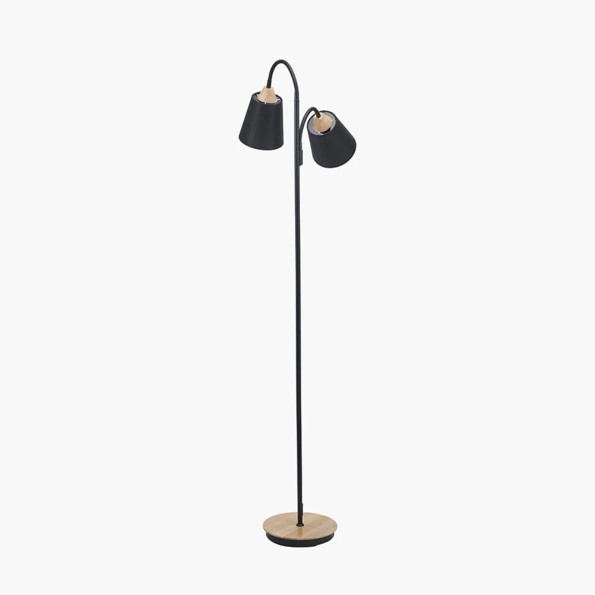 Pacific Lifestyle Juna Black Metal and Natural Wood Two Head Floor Lamp - Image 4