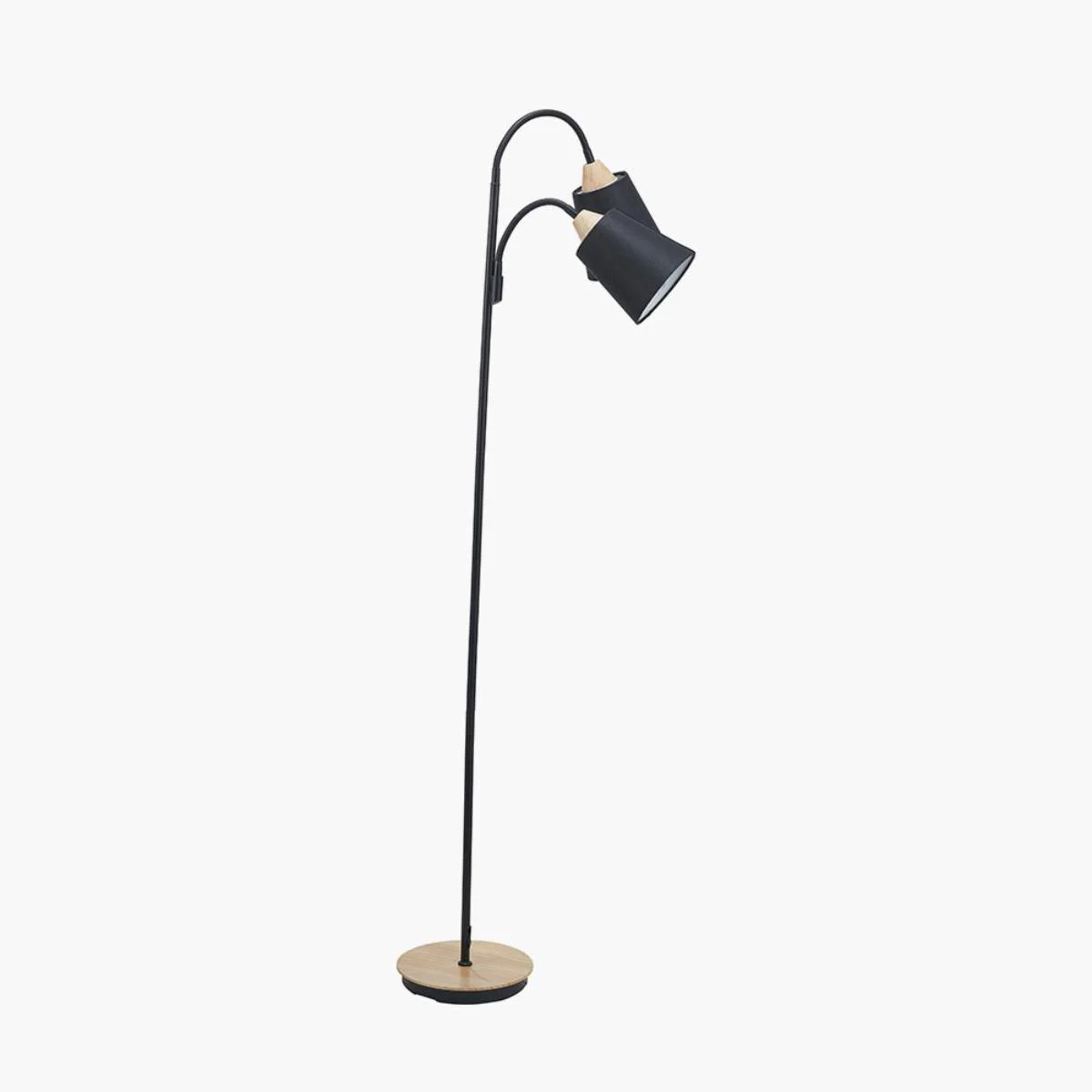 Pacific Lifestyle Juna Black Metal and Natural Wood Two Head Floor Lamp - Image 5