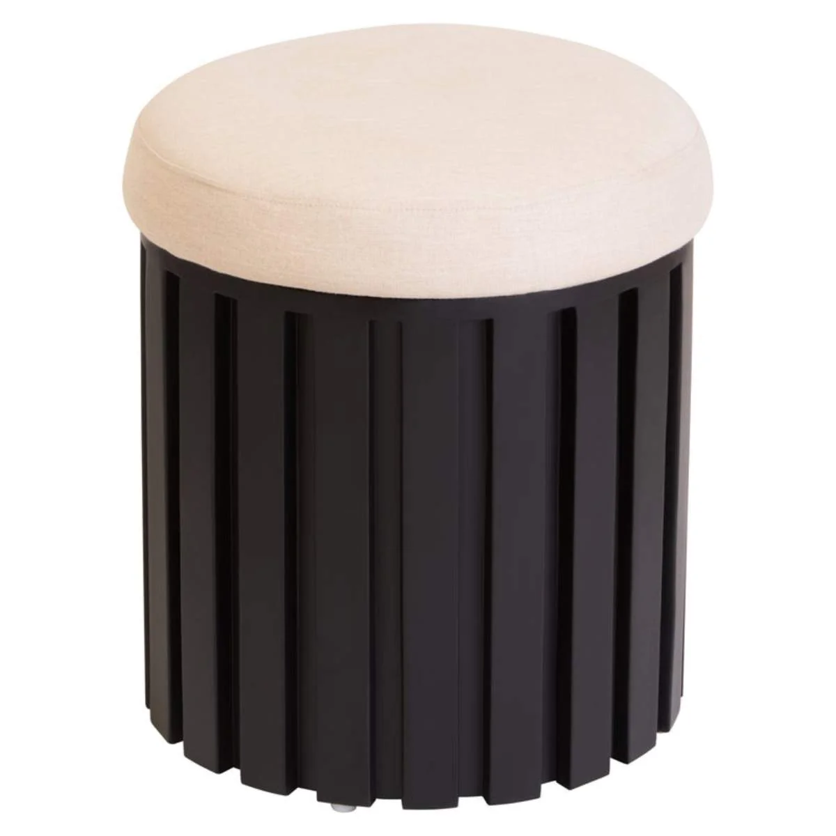 Beaumonde Home Perdoba Ridge Base Mango Wood Black Finish Texture Fabric Stool