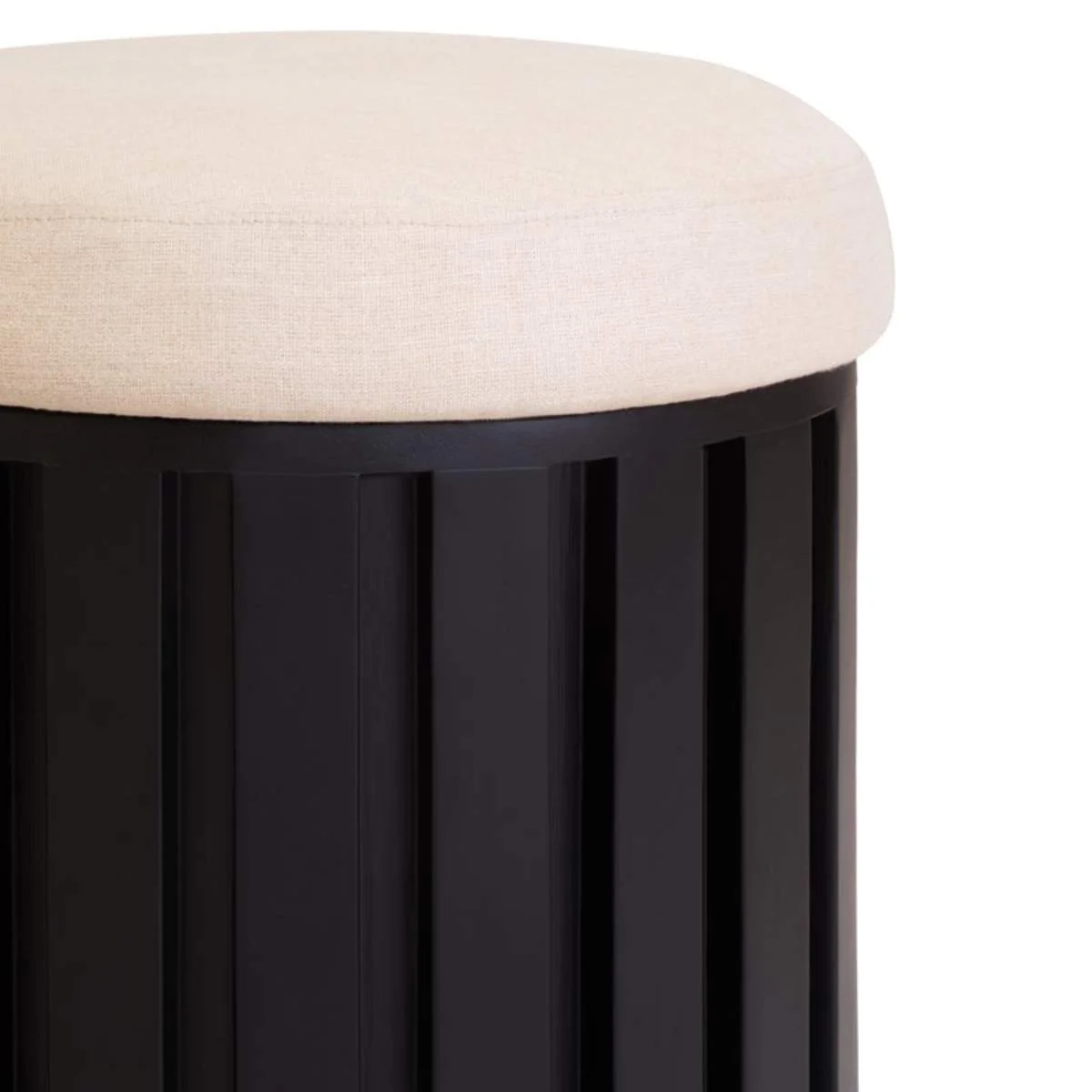 Beaumonde Home Perdoba Ridge Base Mango Wood Black Finish Texture Fabric Stool - Image 2