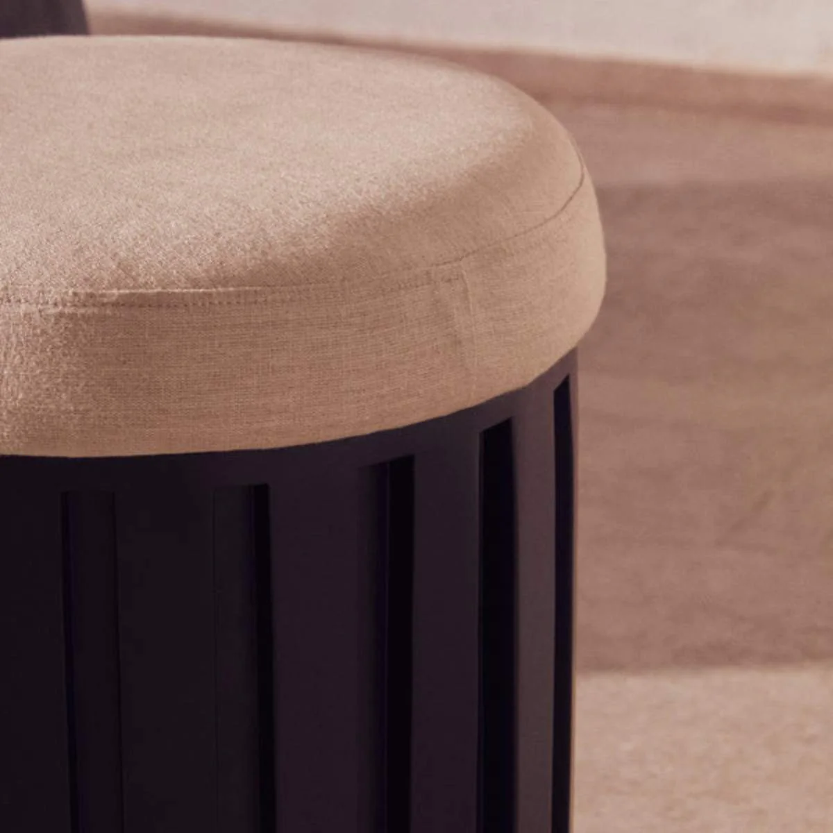 Beaumonde Home Perdoba Ridge Base Mango Wood Black Finish Texture Fabric Stool - Image 6