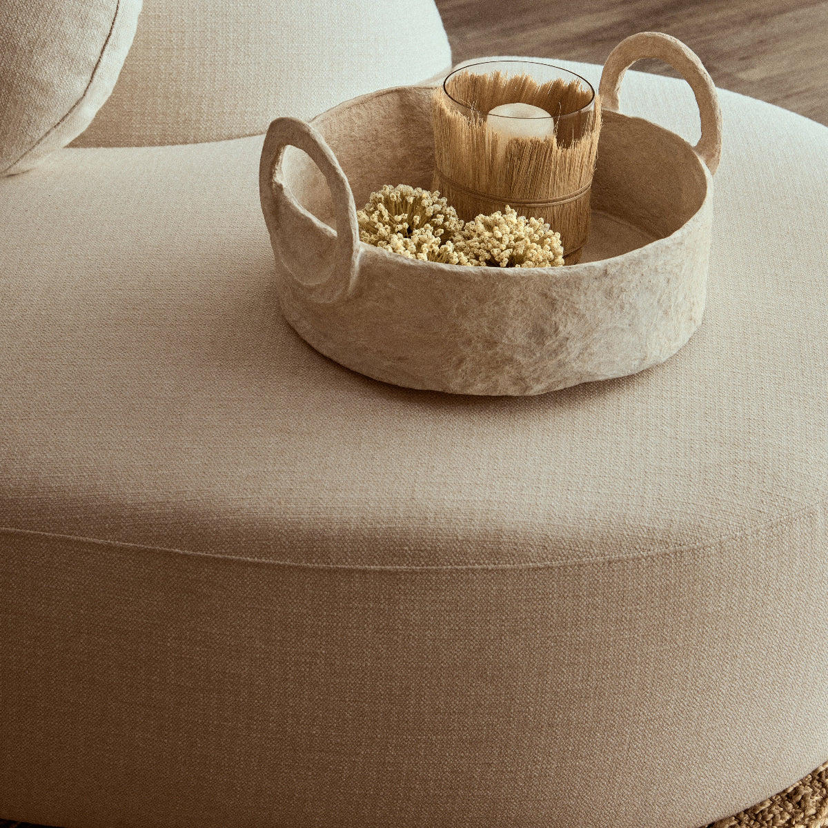 Beaumonde Home Sanai Cotton Mache Round Tray With Decorative Handles - Image 11