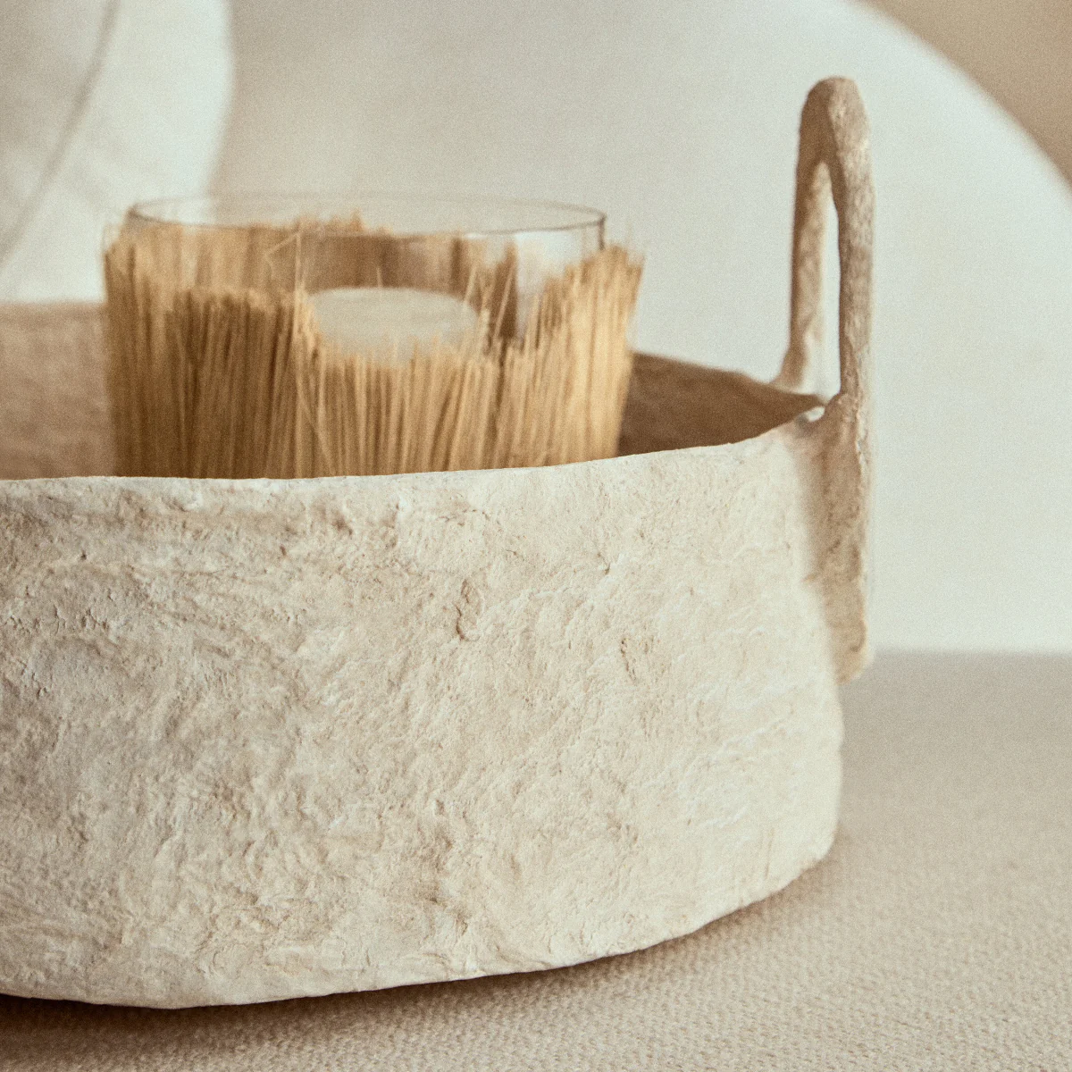 Beaumonde Home Sanai Cotton Mache Round Tray With Decorative Handles - Image 8