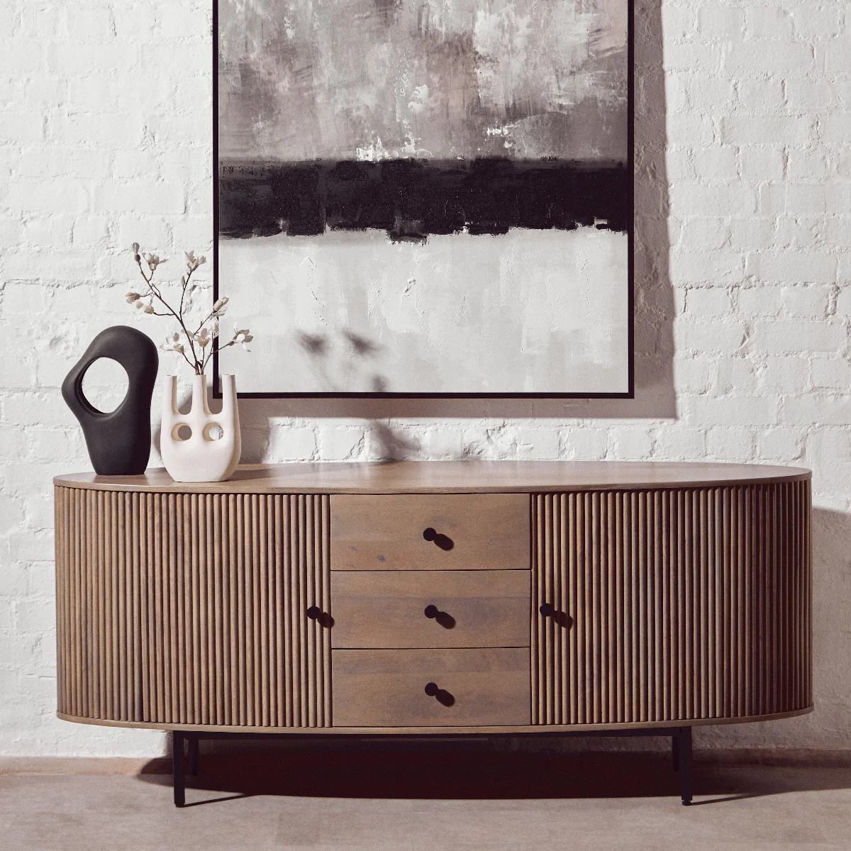 Beaumonde Home Torello Three Drawer Grey Mango Wood Sideboard - Image 20