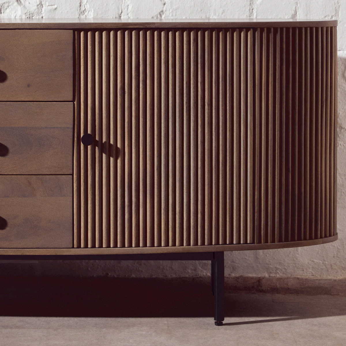 Beaumonde Home Torello Three Drawer Grey Mango Wood Sideboard - Image 22