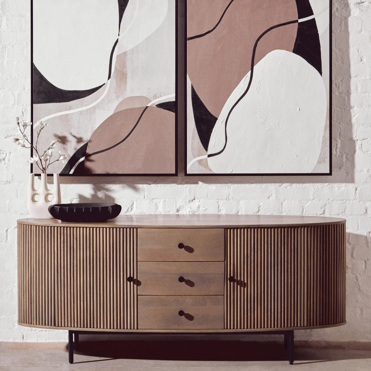 Beaumonde Home Torello Three Drawer Grey Mango Wood Sideboard - Image 24
