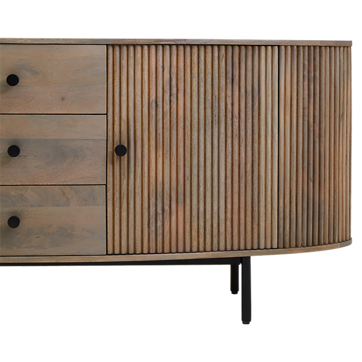Beaumonde Home Torello Three Drawer Grey Mango Wood Sideboard - Image 3