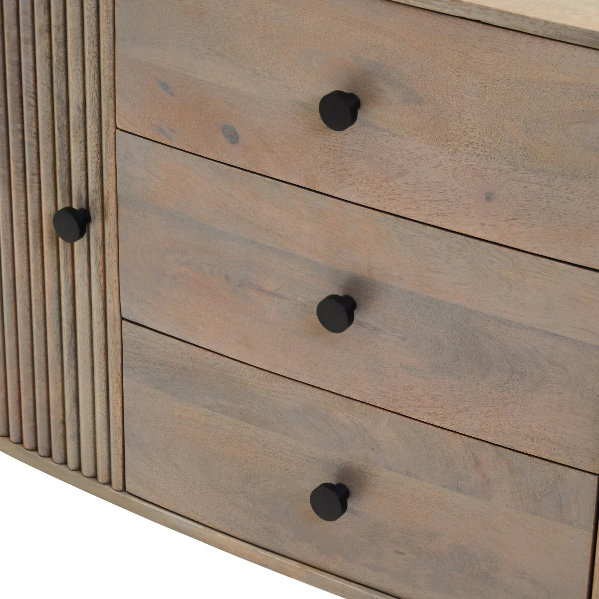 Beaumonde Home Torello Three Drawer Grey Mango Wood Sideboard - Image 4