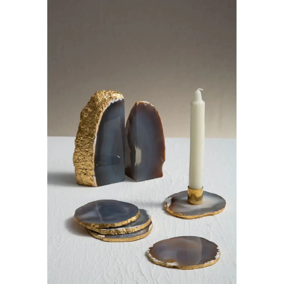 Beaumonde Home Bowerbird Agata Grey and Gold Bookends - Image 2