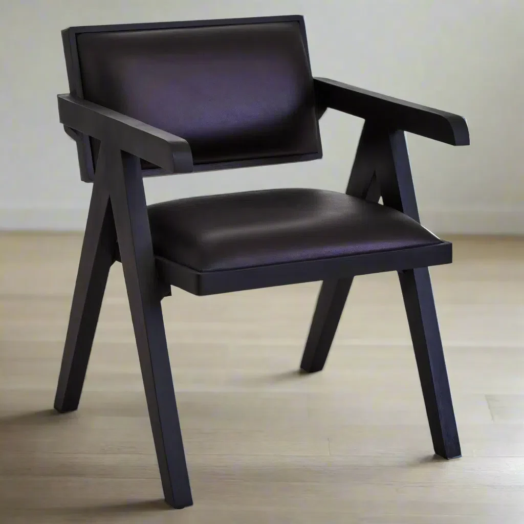 Beaumonde Home Buffer Black Leather Armchair With Wood Frame - Image 6
