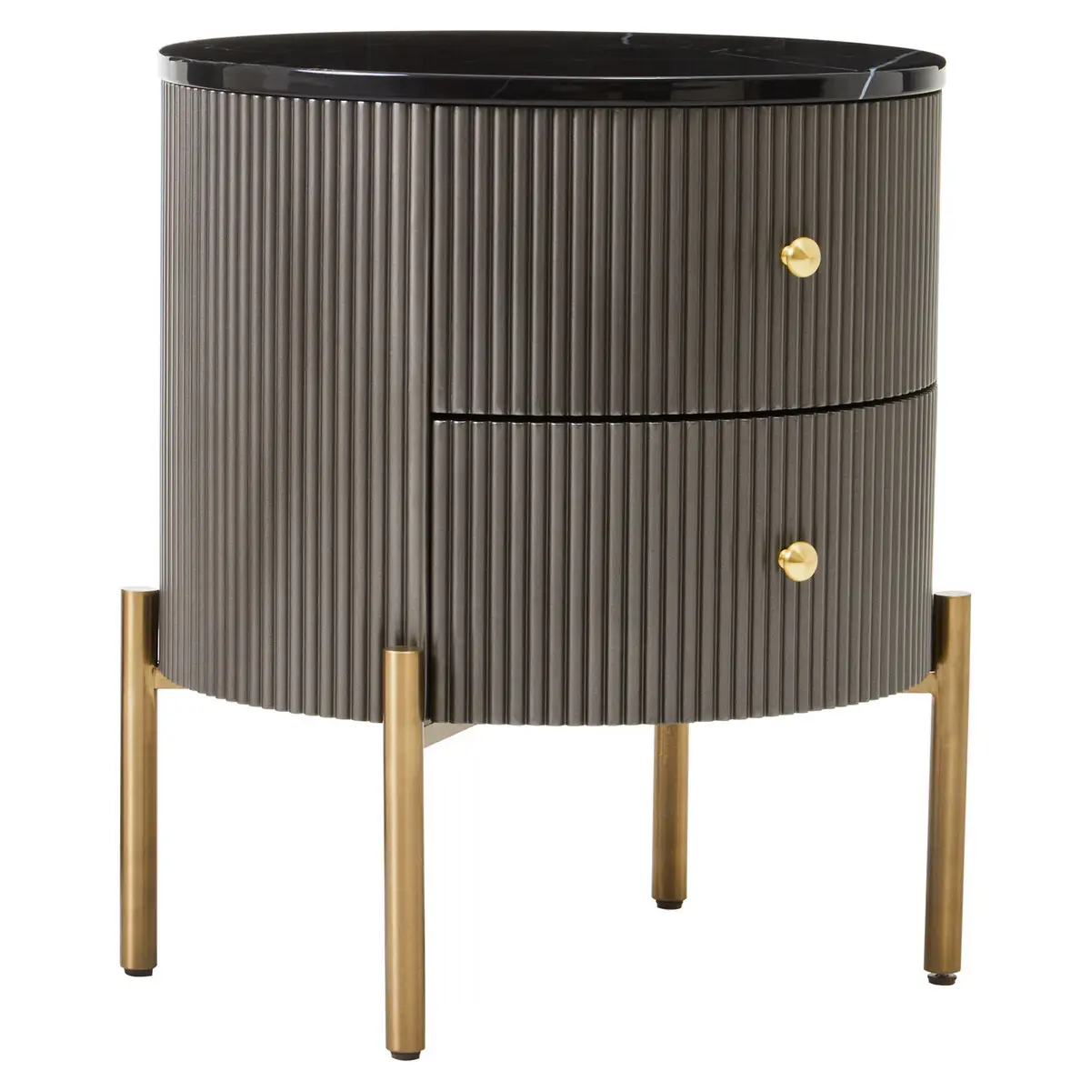 Beaumonde Home Dervio Grey Two Drawer Chest with Black Marble Top - Image 2