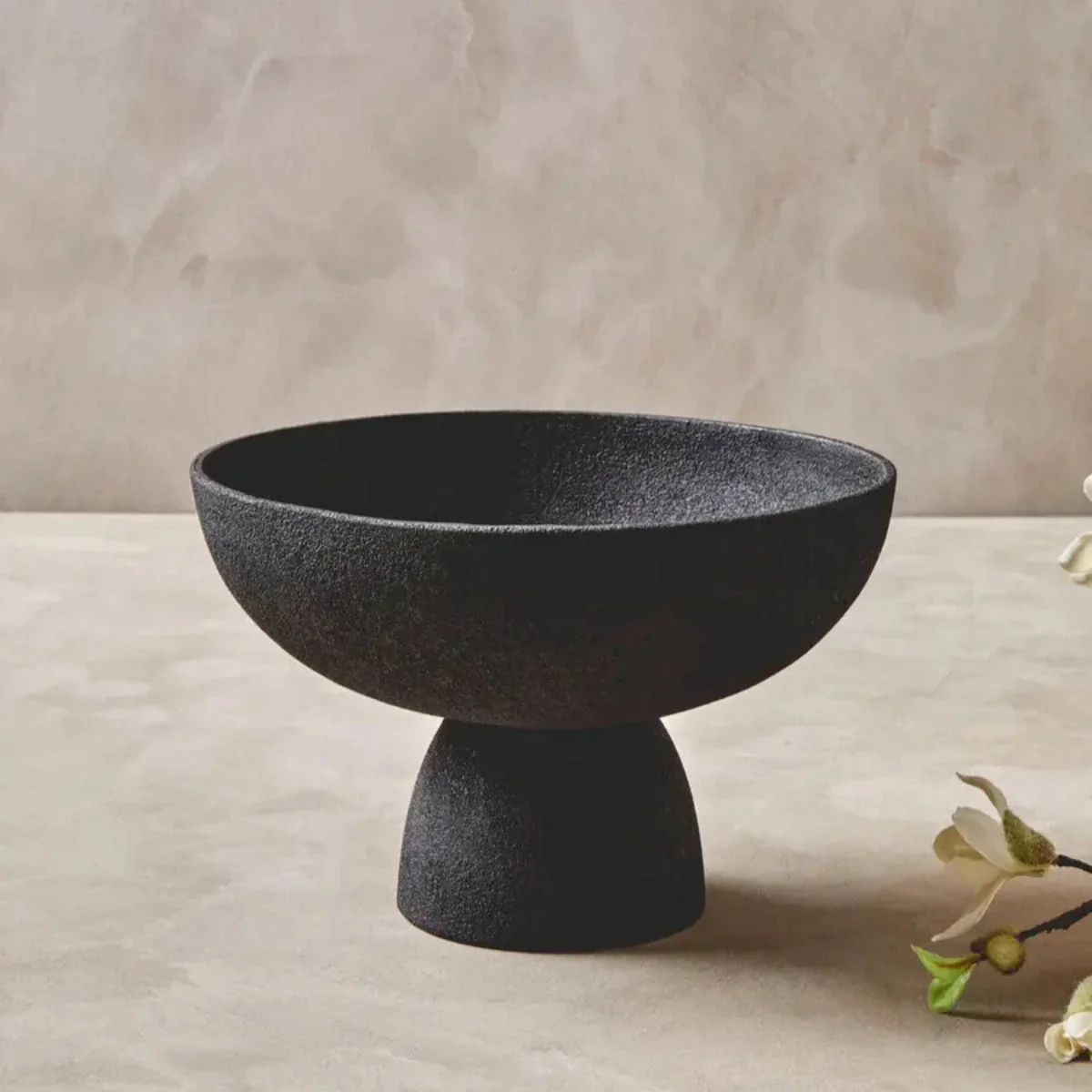 Beaumonde Home Derva Large Textured Black Pedestal Bowl - Image 3