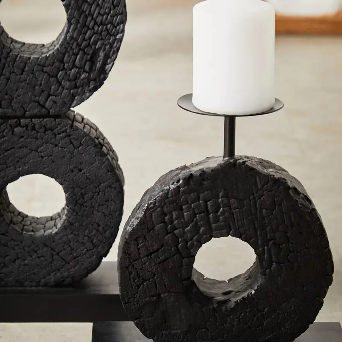 Beaumonde Home Fidel Large Charred Black Mango Wood Log Candle Holder - Image 14