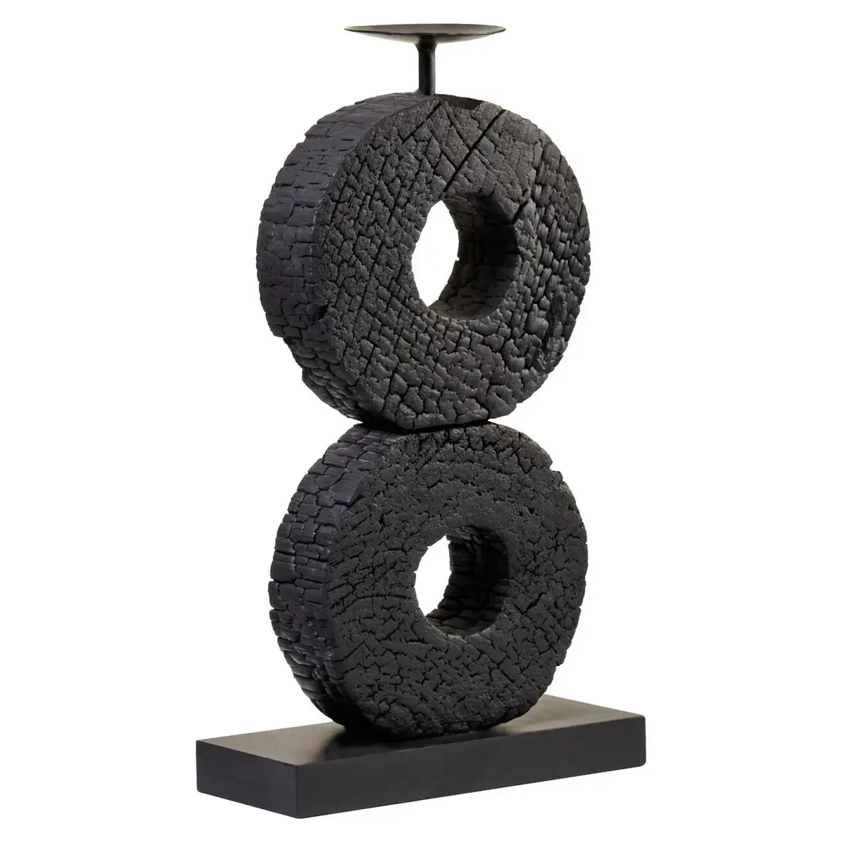 Beaumonde Home Fidel Large Charred Black Mango Wood Log Candle Holder - Image 2