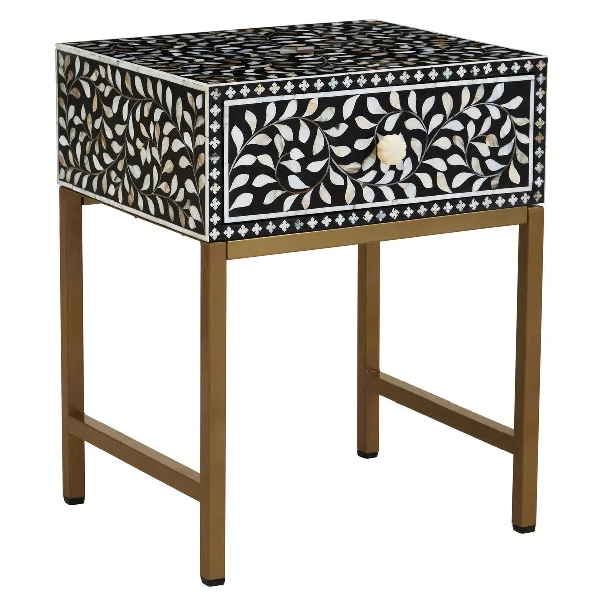 Beaumonde Home Fuster 1 Drawer Side Table with Bone Inlay