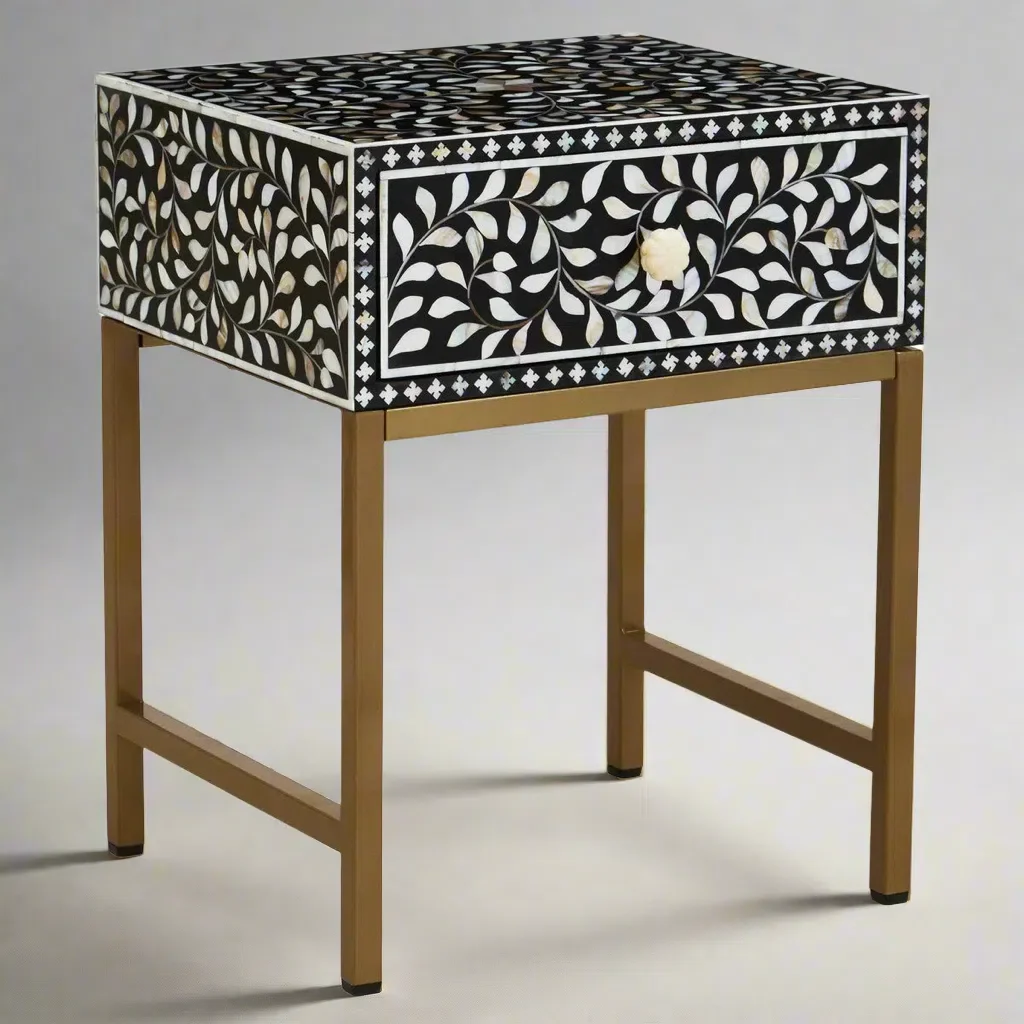 Beaumonde Home Fuster 1 Drawer Side Table with Bone Inlay - Image 3