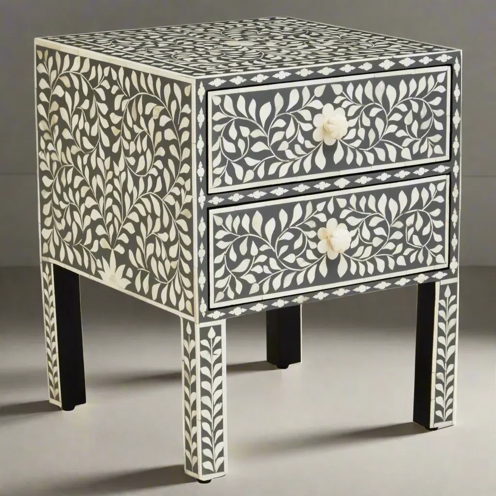 Beaumonde Home Fuster 2 Drawer Side Table with Bone Inlay - Image 2