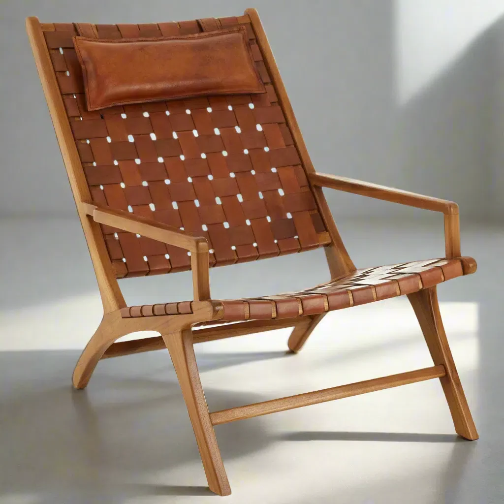 Beaumonde Home Kendani Teak Wood And Leather Chair - Image 7