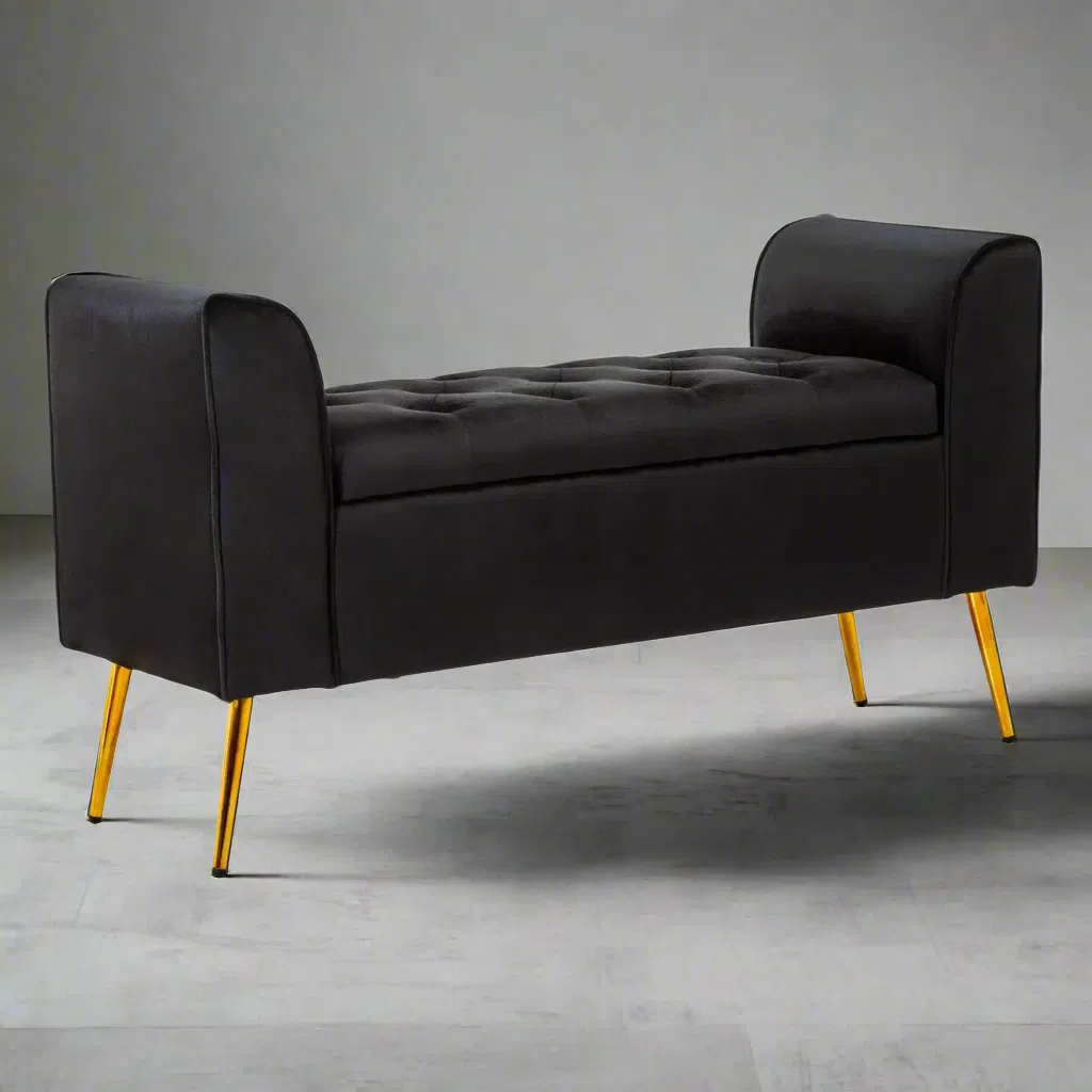 Beaumonde Home Lorenzo Black Velvet Storage Bench - Image 2