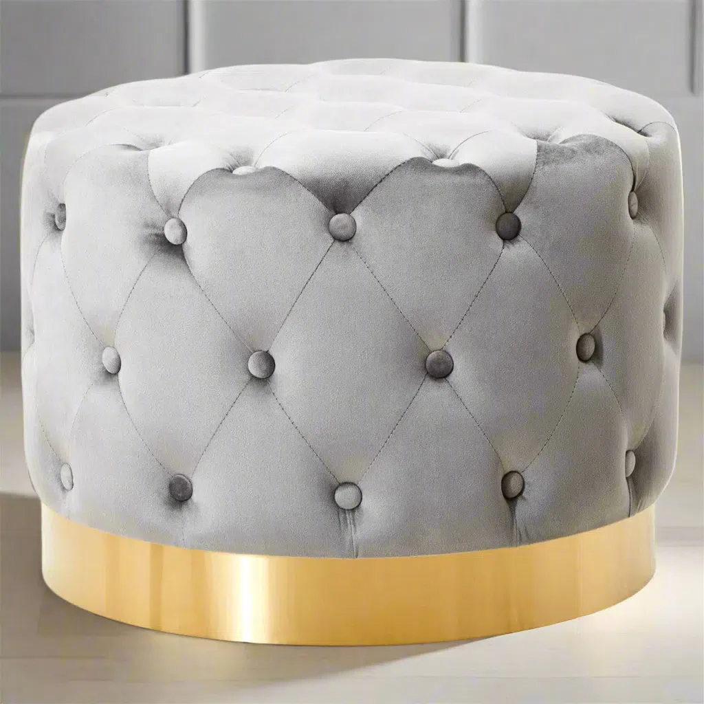 Beaumonde Home Lorenzo Grey Velvet Stool - Image 2