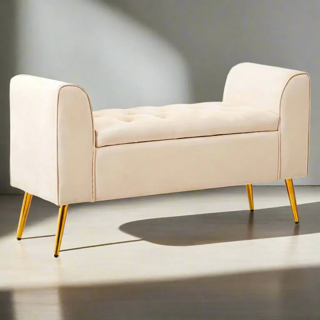 Beaumonde Home Lorenzo Stone Velvet Storage Bench - Image 10