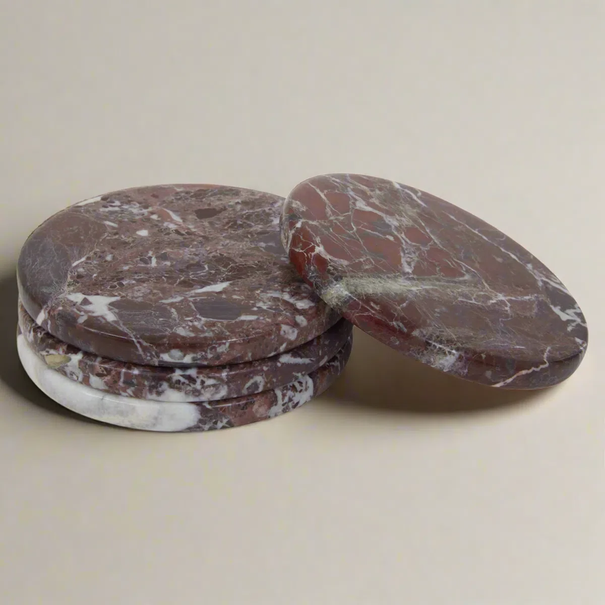 Beaumonde Home Marmoratus Set Of Four Round Red Coasters - Image 2