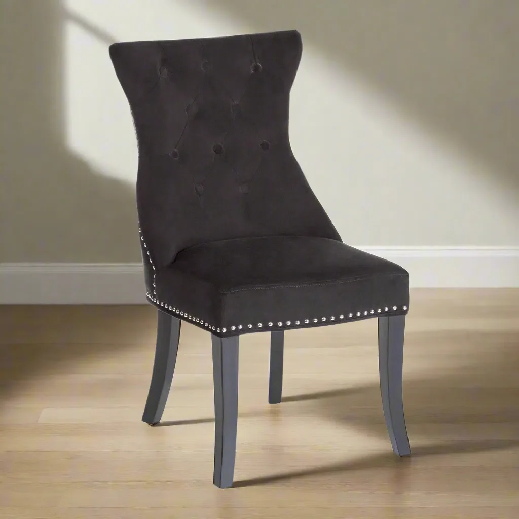 Beaumonde Home Marylebone Black Cotton Velvet Dining Chair - Image 2