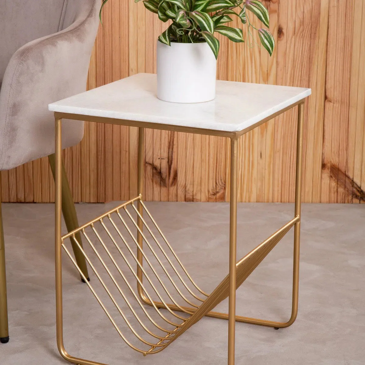 Beaumonde Home Mendel White Marble Rack Side Table - Image 4