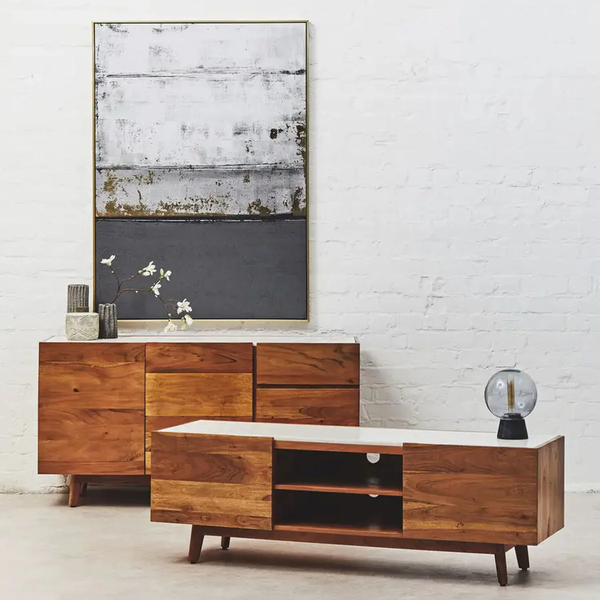 Beaumonde Home Myan 3 Drawer White Marble Sideboard - Image 11