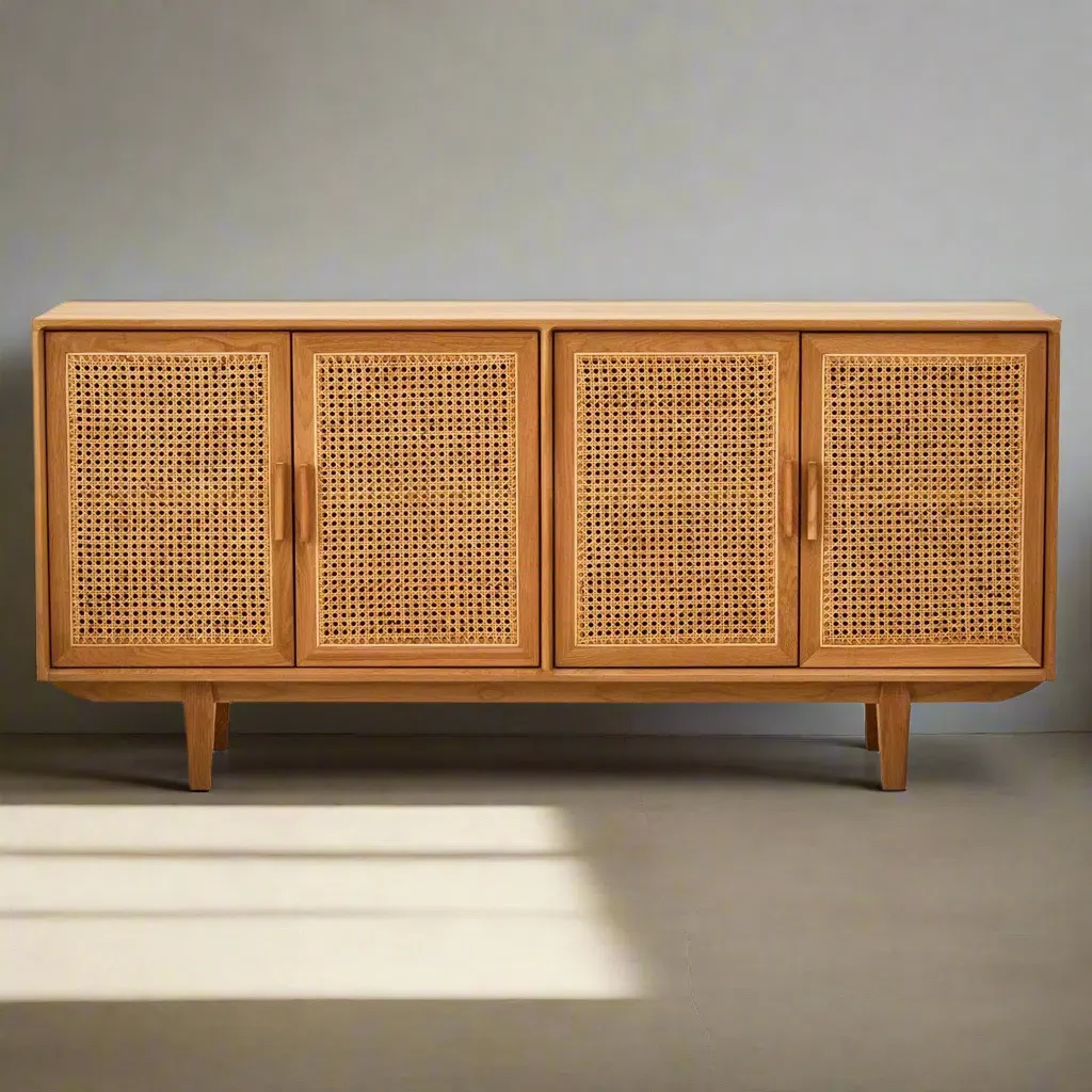 Beaumonde Home Miribel 4 Door Natural Rattan And Oak Sideboard - Image 2
