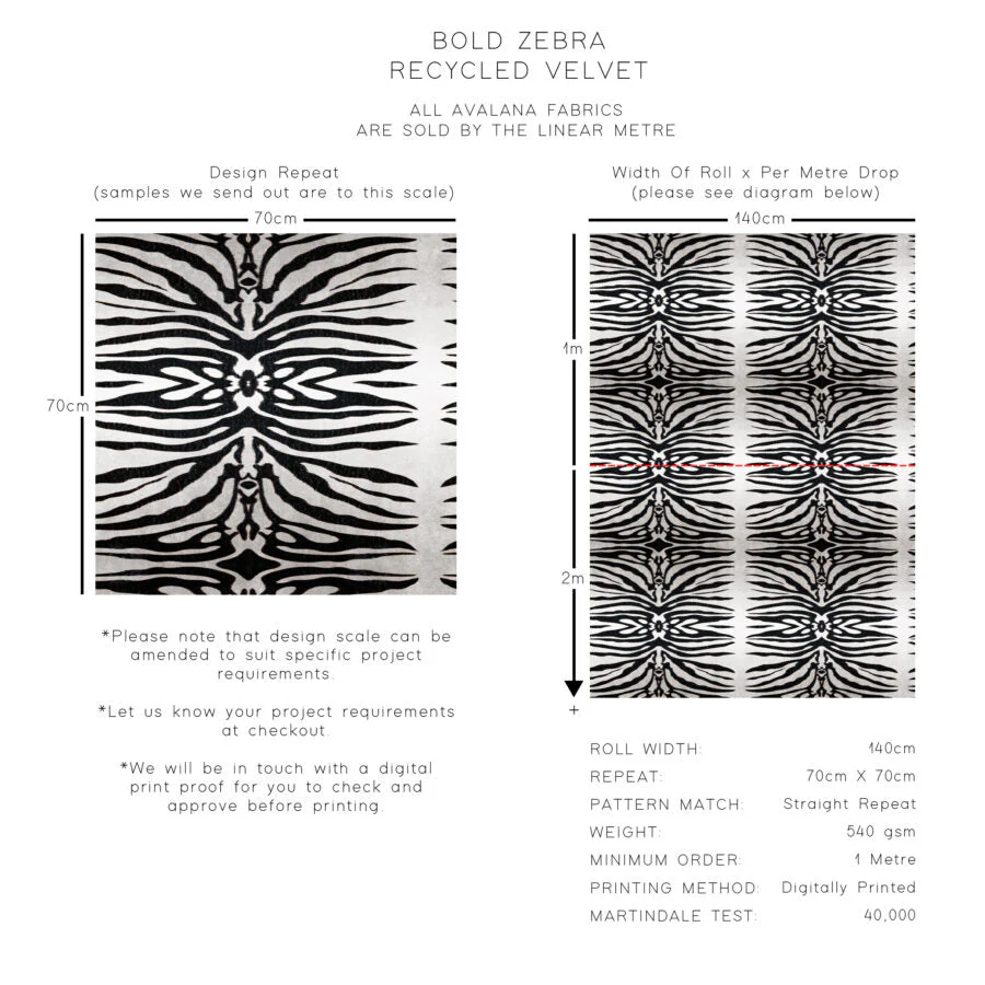Avalana Bold Zebra Recycled Velvet Fabric - Image 2