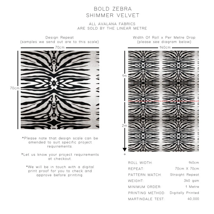 Avalana Bold Zebra Shimmer Velvet Fabric - Image 2