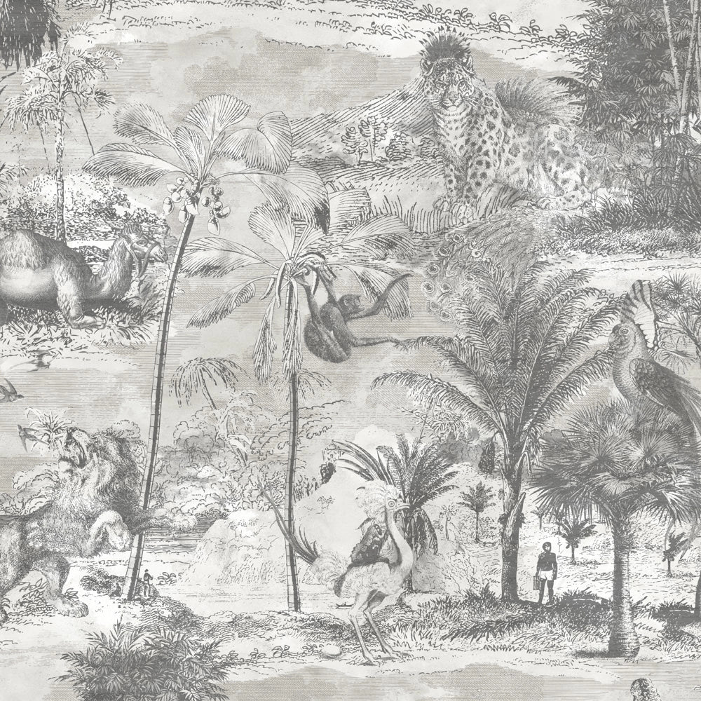 Brand McKenzie Animal Islands Muted Grey Wallpaper