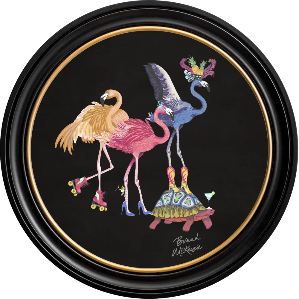 Brand McKenzie Balancing Act Flamboyance Framed Round Art Print with Charcoal Black Background - Image 10