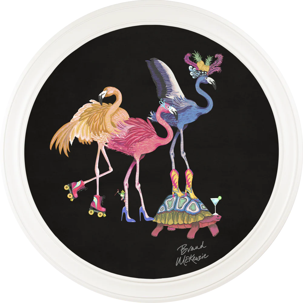 Brand McKenzie Balancing Act Flamboyance Framed Round Art Print with Charcoal Black Background - Image 12