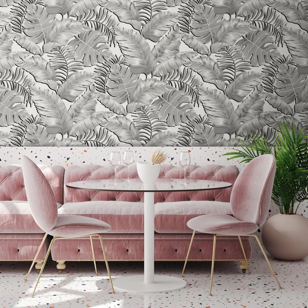 Brand McKenzie Banana Leaves Max Black & White Wallpaper - Image 2