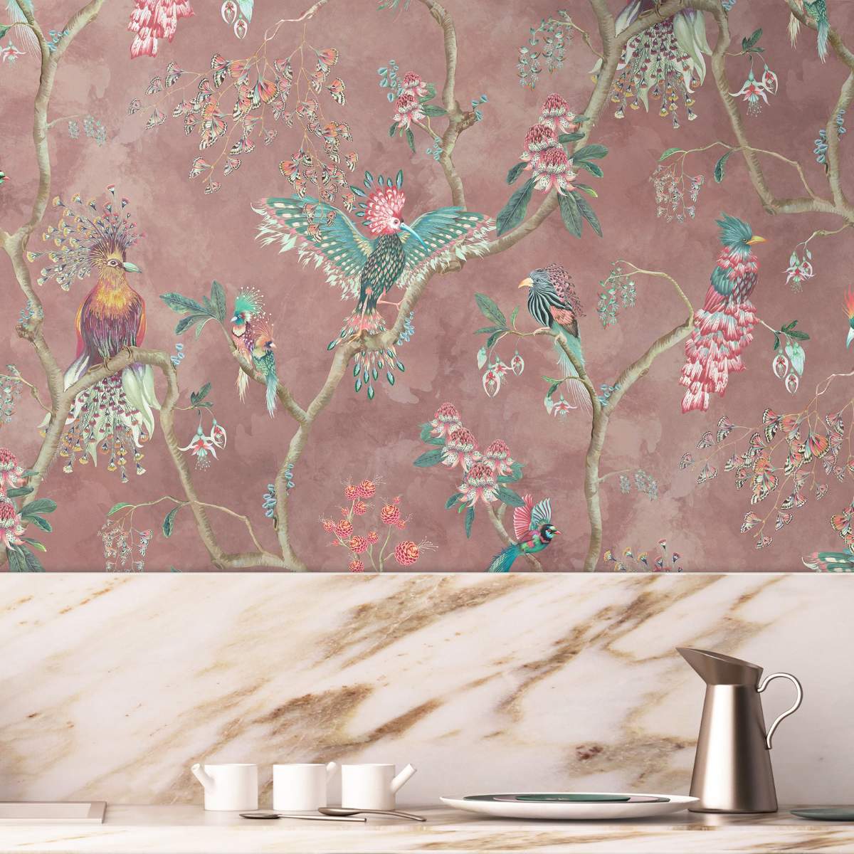 Brand McKenzie Birds In Paradise Wallpaper - Old Rose - Image 3