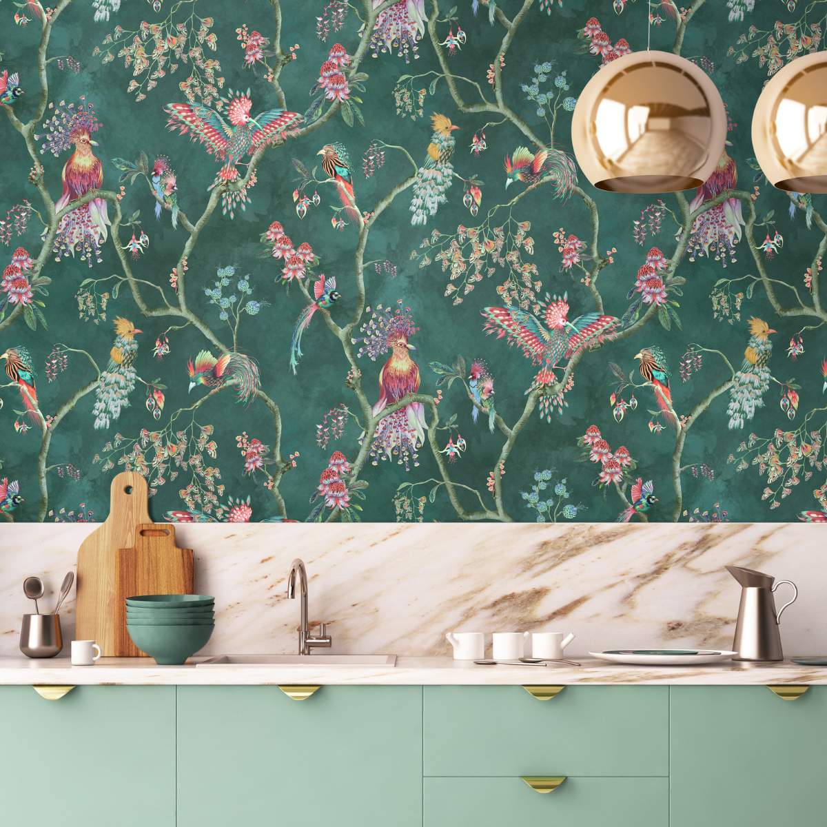 Brand McKenzie Birds In Paradise Wallpaper - Teal - Image 2