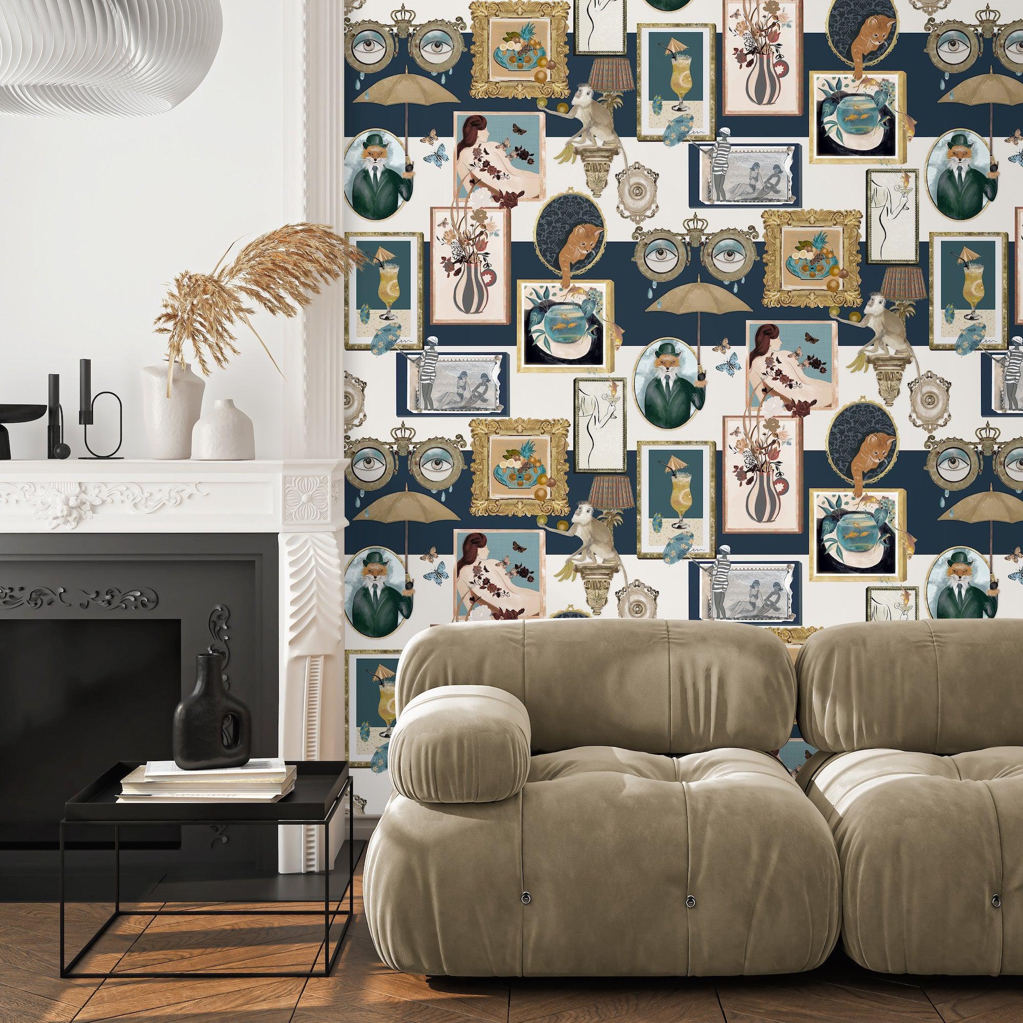 Brand McKenzie Connecting Frames Wallpaper - Navy - Image 2