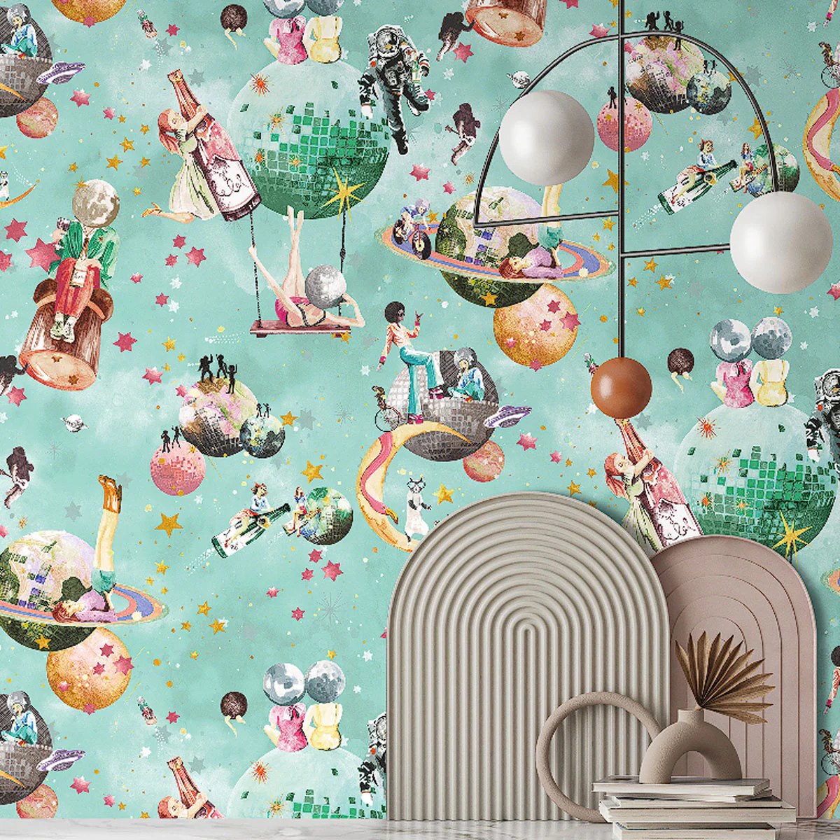 Brand McKenzie Cosmic Groove Wallpaper - Aquamarine - Image 2