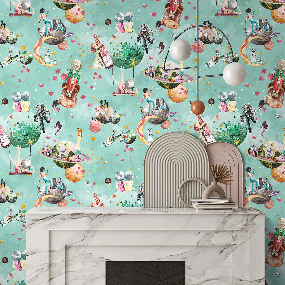 Brand McKenzie Cosmic Groove Wallpaper - Aquamarine - Image 3