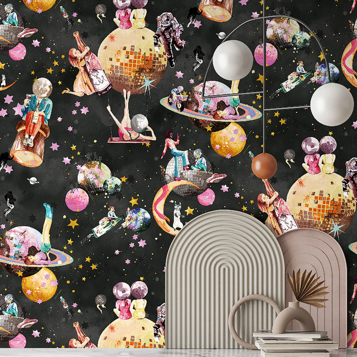 Brand McKenzie Cosmic Groove Wallpaper - Charcoal - Image 2