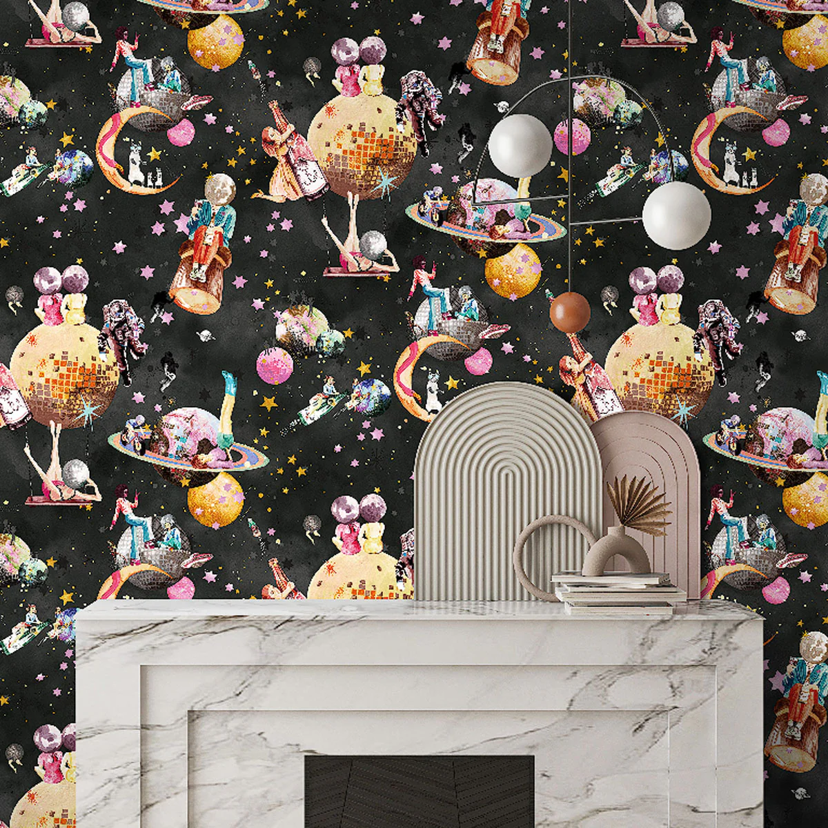 Brand McKenzie Cosmic Groove Wallpaper - Charcoal - Image 3