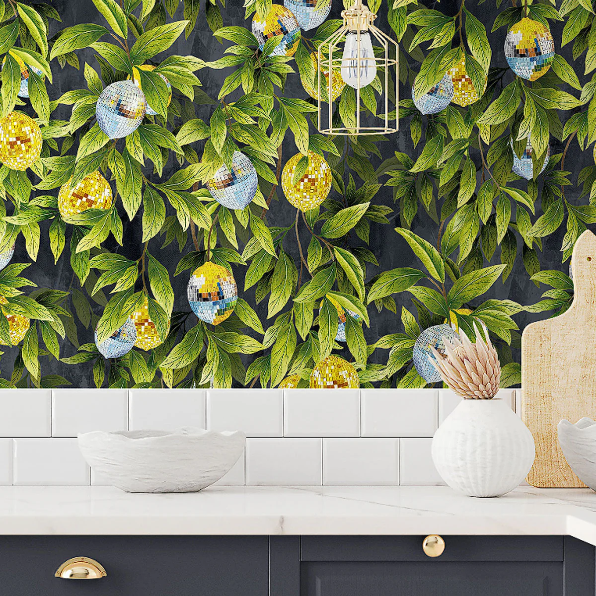 Brand McKenzie Disco Lemons Wallpaper - Slate - Image 2