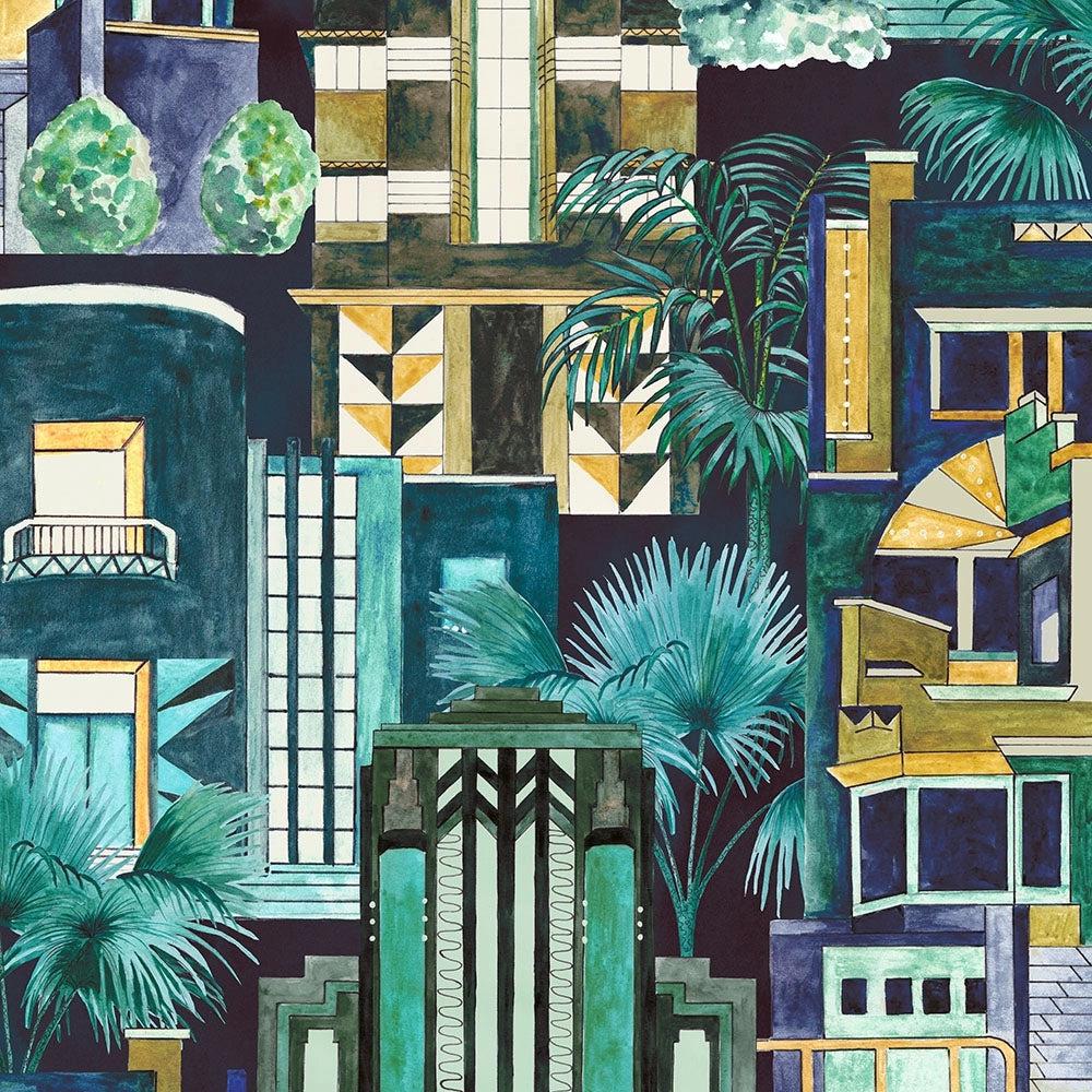 Brand McKenzie Downtown Deco Indigo Wallpaper
