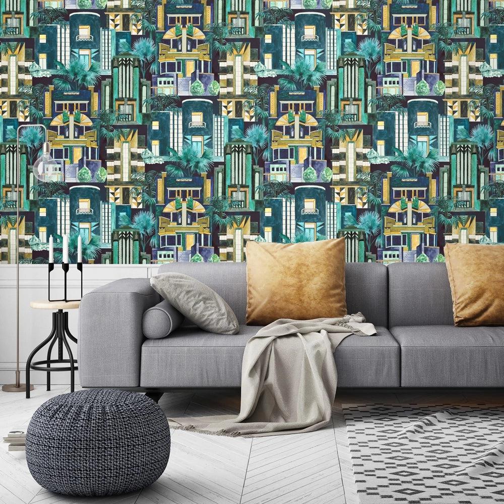 Brand McKenzie Downtown Deco Indigo Wallpaper - Image 2