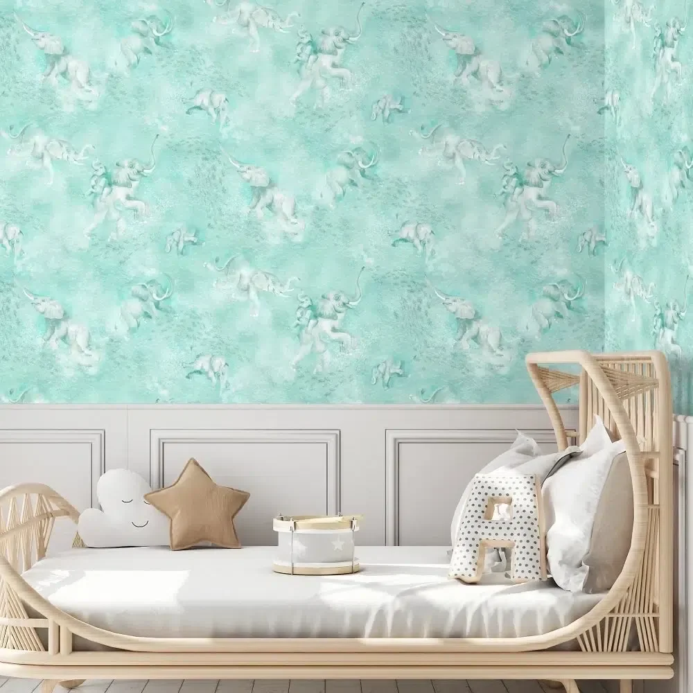 Brand McKenzie Elephant Breaststroke Aqua Wallpaper - Image 2