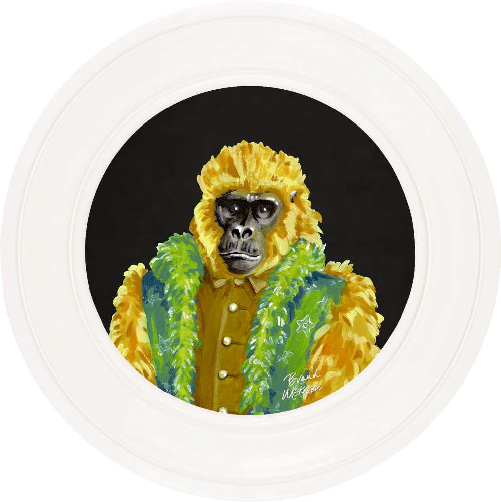 Brand McKenzie Fine China Gus Framed Round Art Print with Charcoal Black Background