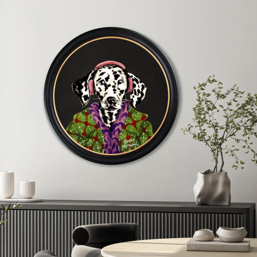 Brand McKenzie Fine China Gus Framed Round Art Print with Charcoal Black Background - Image 6